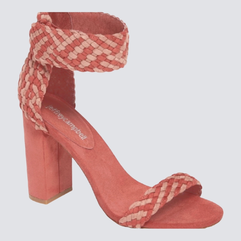 Jeffrey Campbell 'LINDSAY' PINK SUEDE High Heel Woven Sandals Size 8